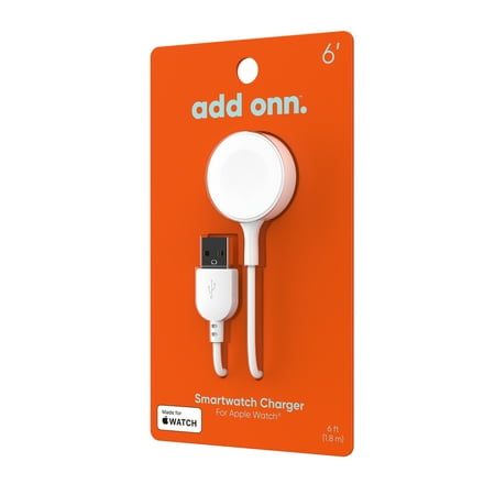 Onn. 6FT Smart Watch Charger for Apple Watch, Compatible with All Apple Watch Series.White