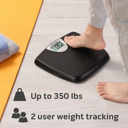 Health o meter Weight Tracking LCD Bathroom Scale, Black, 350lbs Capacity, AAA Battery Powered