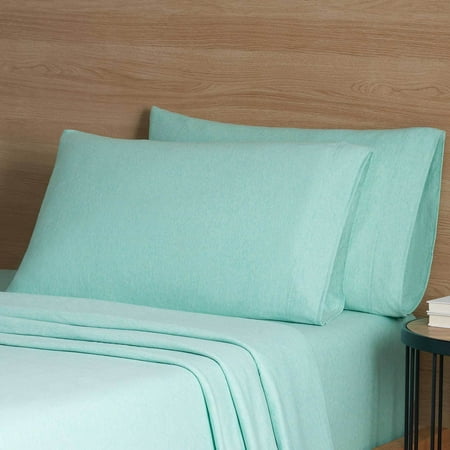 Mainstays Extra Soft Adult Jersey Bed Sheet Set, Queen, Classic Mint, 4 Pieces