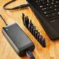 onn 90W Laptop Charger with 10 Interchangeable Tips, 10ft Power Cord, for HP, Dell, Lenovo, Grey