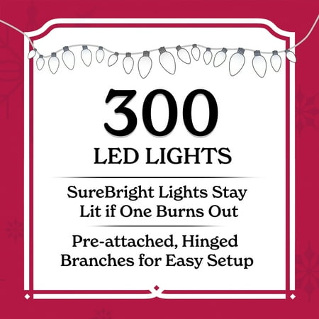 7 ft Pre-Lit Shelton Cashmere Pencil Fir Artificial Christmas Tree with 300 Clear LED Lights and Stand, by Holiday Time