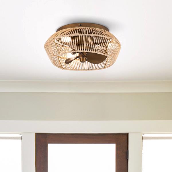 13.5 Coastal Bronze Flush Mount Ceiling Fan with Light and Remote