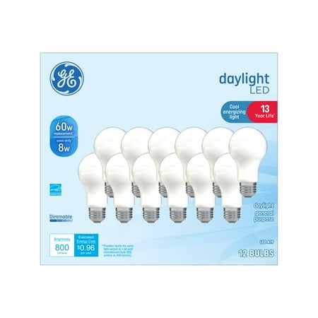 GE LED Bulbs, 60W, Daylight, A19, 12 Pack