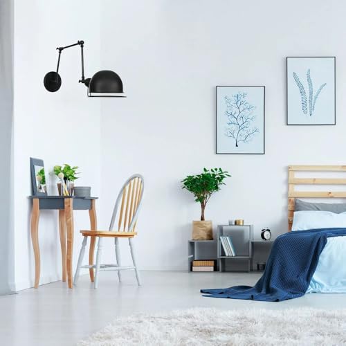 Adjustable Industrial Swing Arm Wall Sconce - 1-Light Black Finish Lighting Fixture with Rotatable Brass Arm for Living Room, Bedroom, Hallway, and Foyer(Light Color)