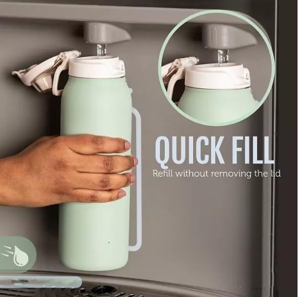 2-Pack Stainless Steel Water Bottle Set with Quick Fill Lid, 32oz, (Eucalyptus/Sea Glass)