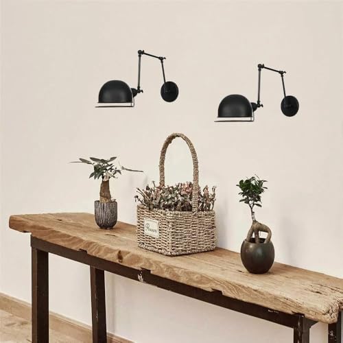Adjustable Industrial Swing Arm Wall Sconce - 1-Light Black Finish Lighting Fixture with Rotatable Brass Arm for Living Room, Bedroom, Hallway, and Foyer(Light Color)