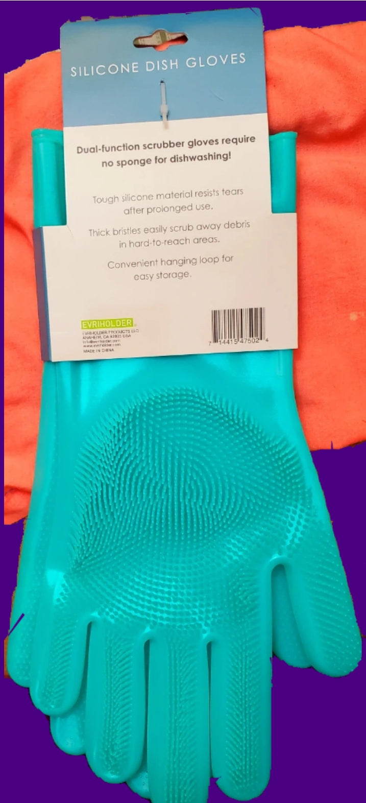 1 Pair Silicone Dish Gloves 2-in-1 Dishwashing Gloves with Scrubbing Bristles