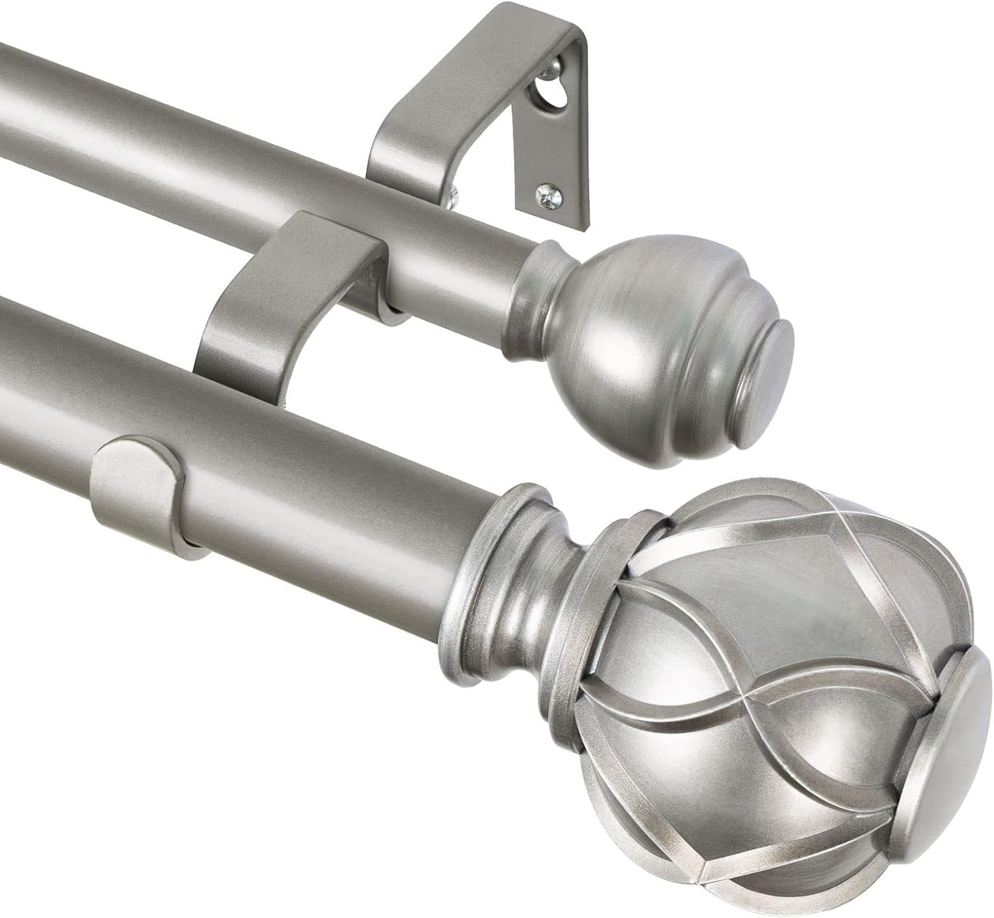 KAMANINA 1 Inch Double Curtain Rods for Windows 72 to 144 Inches (6-12 Feet), Silver Heavy Duty Double Curtain Rod, Telescoping Drapery Rod with Netted Texture Finials