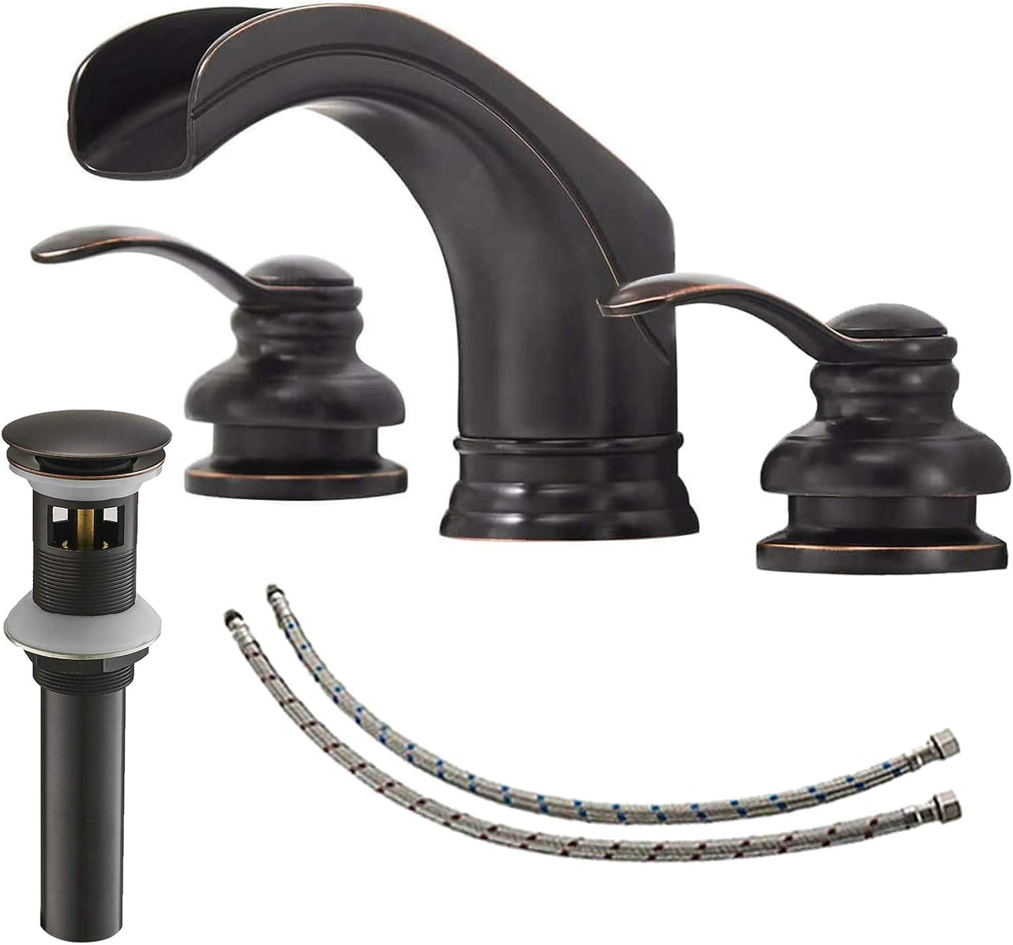 Widespread Bathroom Faucet Oil Rubbed Bronze, 8 Inch Farmhouse 3 Piece Lavatory Vanity 2-Handle with Pop Up Drain with Overflow Set