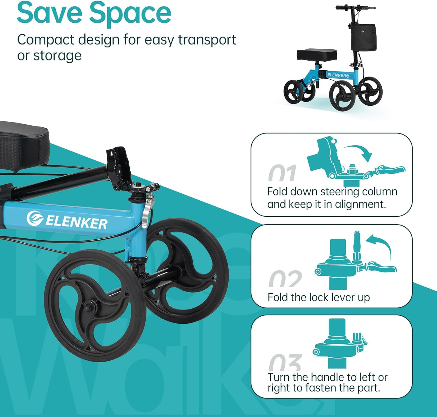 ELENKER Steerable Knee Walker Deluxe Medical Scooter for Foot Injuries Compact Crutches Alternative Sky Blue