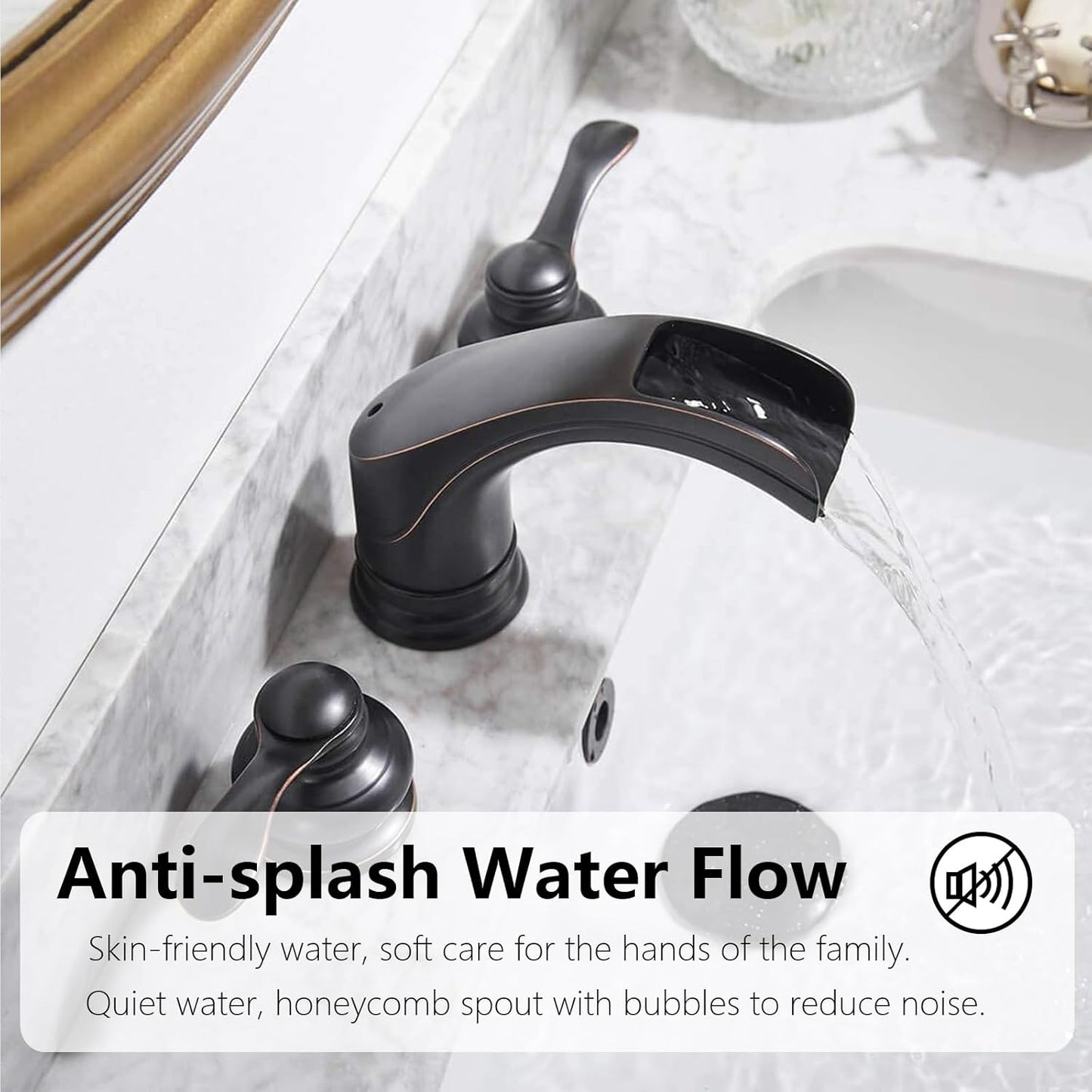 Widespread Bathroom Faucet Oil Rubbed Bronze, 8 Inch Farmhouse 3 Piece Lavatory Vanity 2-Handle with Pop Up Drain with Overflow Set