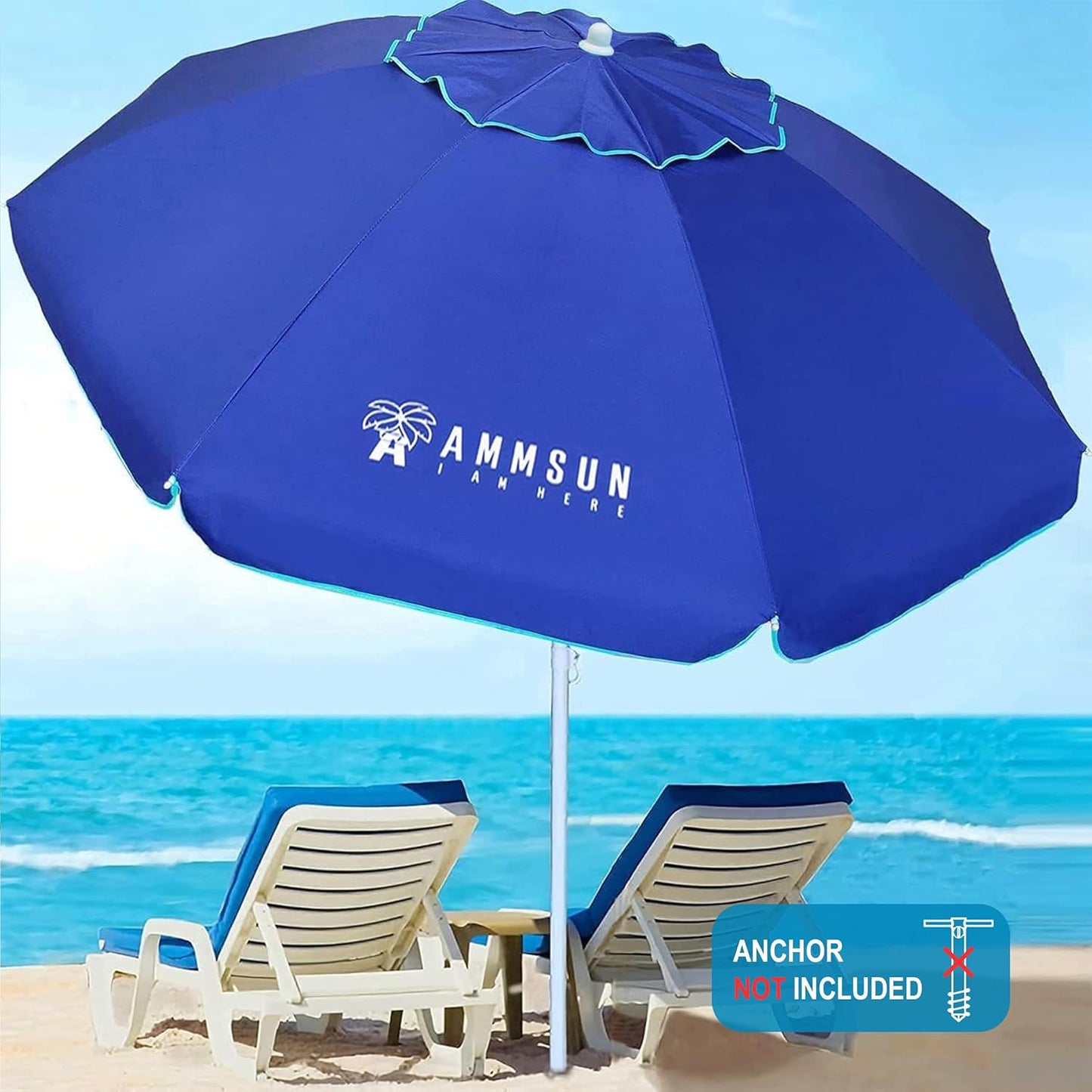 AMMSUN 6.5 ft Heavy Duty Beach Umbrella for Sand with tilt Air Vent Sun Shelter, UV 50+ Protection Outdoor Sunshade Umbrellas and Parasols with Carry Bag for Patio Garden Beach Pool Backyard Navy