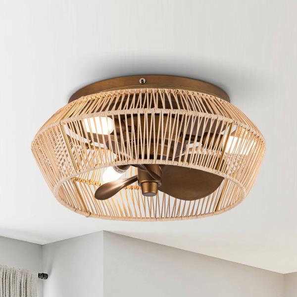 13.5 Coastal Bronze Flush Mount Ceiling Fan with Light and Remote