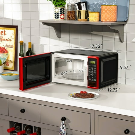 Mainstays 0.7 Cu ft Countertop Microwave Oven, 700 Watts, Red, New