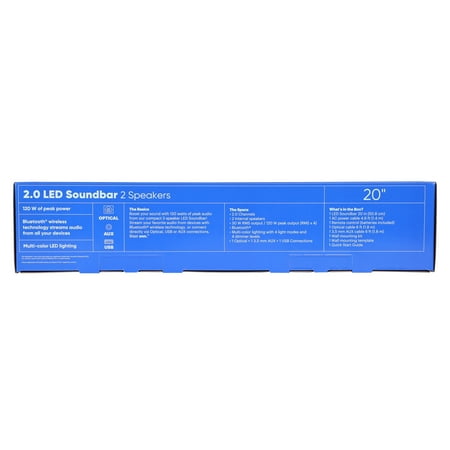 NEW - onn. 2.0 LED Soundbar with 2 Speakers, 20"