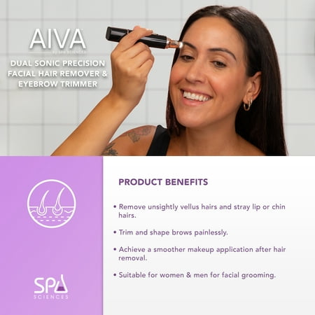 Spa Sciences AIVA Deluxe, 2-in-1 Facial Hair Removal & Eyebrow Trimmer with LED Ring Light for Women