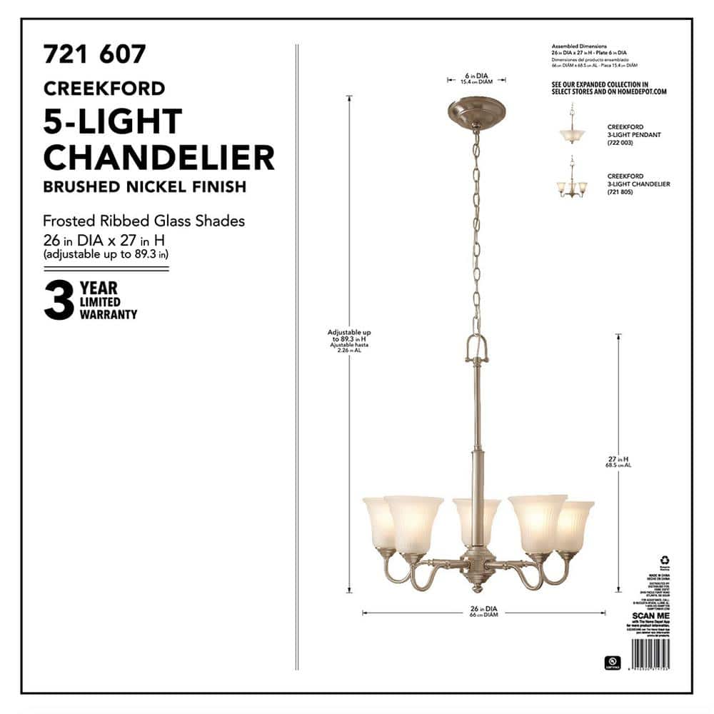 Creekford 5-Light Brushed Nickel Chandelier with Frosted Glass Shades