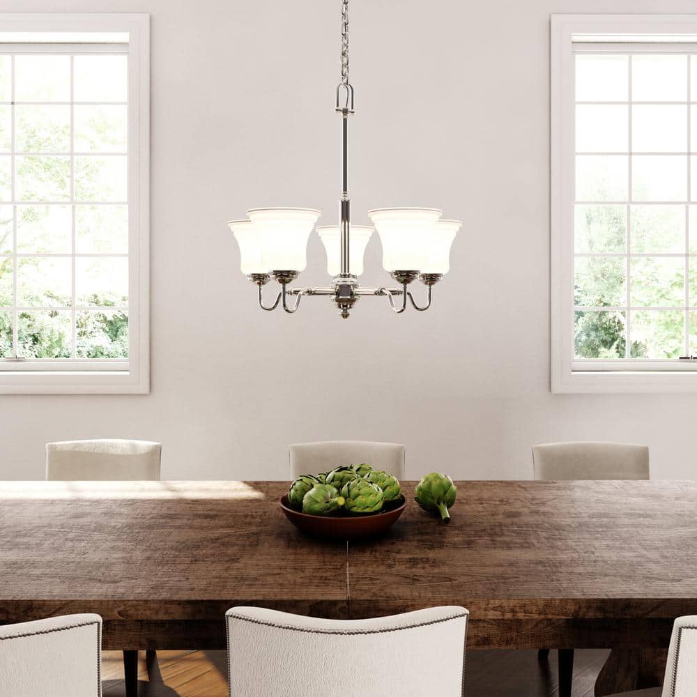 Creekford 5-Light Brushed Nickel Chandelier with Frosted Glass Shades