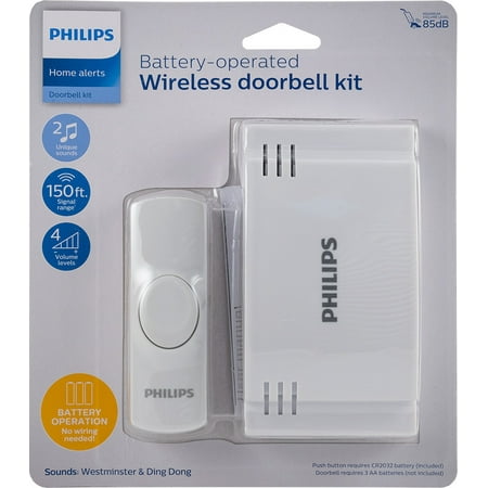 Philips Battery-Operated 2-Melody Doorbell Kit, White, 6.45in, DES1120W/27