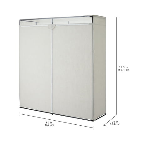 Mainstays Single Steel Tier Zippered Extra Wide Clothes Closet, 60", Grey Pumice