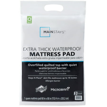 Mainstays Extra Thick Waterproof Mattress Pad, Queen