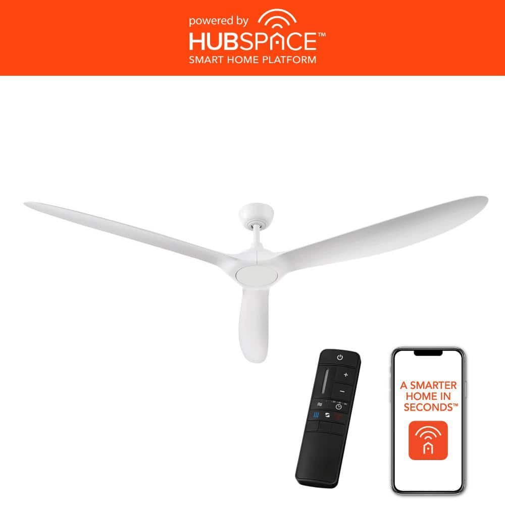 Tager 72 in. Smart Indoor/Outdoor Matte White Ceiling Fan without Light with Remote Powered by Hubspace