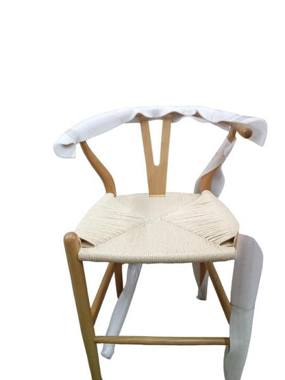 Poly and Bark Wishbone Style Natural Wood Chair with White Cushion