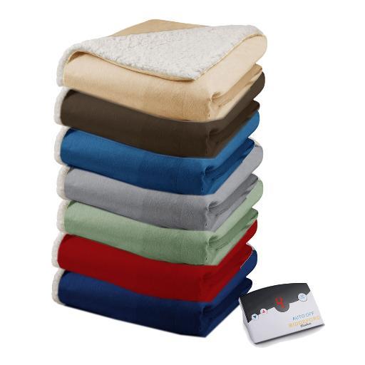 Pure Warmth Soft Velour Sherpa Electric Heated Warming Blanket Digital Washable Auto Shut Off 10 Heat Settings