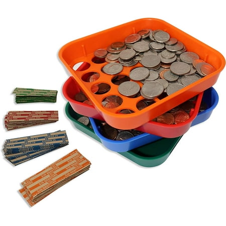 Pen + Gear Walmart's exclusive brand 4-Color Coded Plastic Coin Sorting Trays with 40 Coin Wrappers