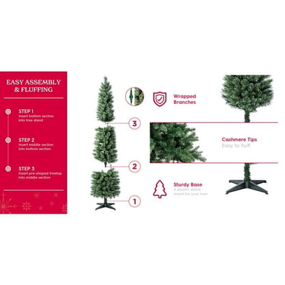 7 ft Pre-Lit Shelton Cashmere Pencil Fir Artificial Christmas Tree with 300 Clear LED Lights and Stand, by Holiday Time