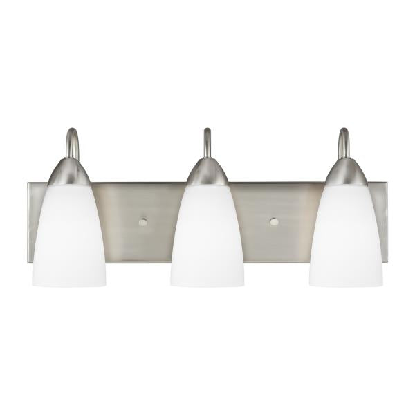 Seville 21 in. 3-Light Brushed Nickel Transitional Modern Wall Bathroom Vanity Light with White Etched Glass Shades