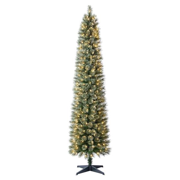 7 FT Pre-Lit Green Slim Pencil Christmas Tree Hinged Holiday Decoration W Lights