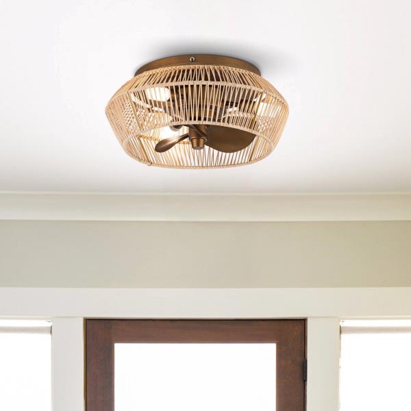 13.5  Coastal Bronze Flush Mount Ceiling Fan with Light and Remote