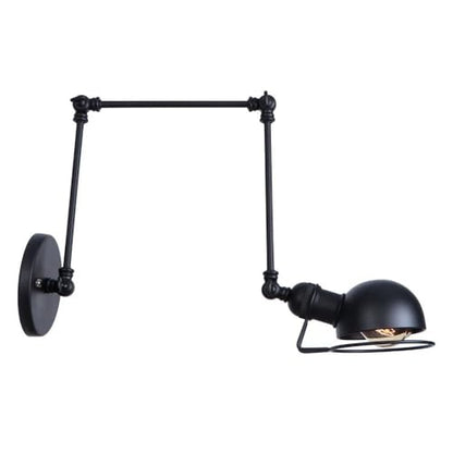 Adjustable Industrial Swing Arm Wall Sconce - 1-Light Black Finish Lighting Fixture with Rotatable Brass Arm for Living Room, Bedroom, Hallway, and Foyer(Light Color)