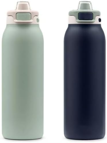 2-Pack Stainless Steel Water Bottle Set with Quick Fill Lid, 32oz, (Eucalyptus/Sea Glass)