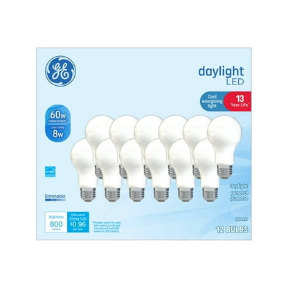 GE LED Bulbs, 60W, Daylight, A19, 12 Pack