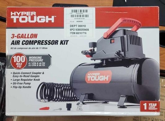 NEW! Hyper Tough 3 Gal 100 PSI Oil-free Portable Air Compressor with Hose