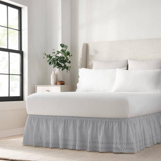 Ruffled Wrap Around Eyelet Queen/King Gray Bed Skirt