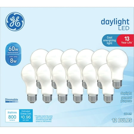 GE LED Bulbs, 60W, Daylight, A19, 12 Pack