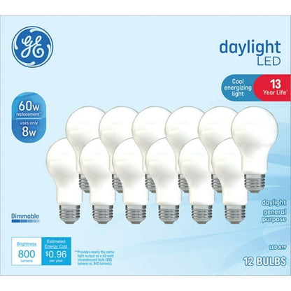 GE LED Bulbs, 60W, Daylight, A19, 12 Pack