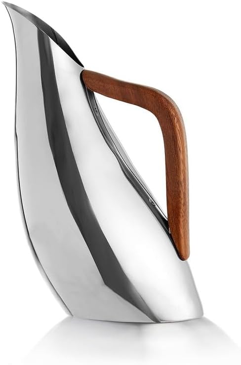 nambe Pulse Collection Pitcher | 64-Ounce | Hot & Cold-Water Pitcher with Handle for Homemade Beverages, Juice, Iced Tea and Milk | Made of Stainless Steel with Acacia Wood Handle