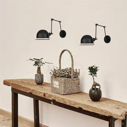 Adjustable Industrial Swing Arm Wall Sconce - 1-Light Black Finish Lighting Fixture with Rotatable Brass Arm for Living Room, Bedroom, Hallway, and Foyer(Light Color)