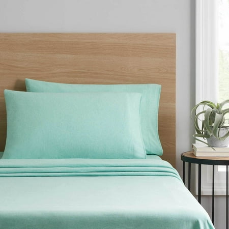 Mainstays Extra Soft Adult Jersey Bed Sheet Set, Queen, Classic Mint, 4 Pieces