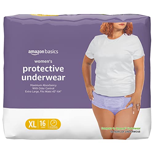 Amazon Basics Incontinence & Postpartum Underwear for Women, Maximum Absorbency, Extra Large, 16 Count, 1 Pack (Previously Solimo)