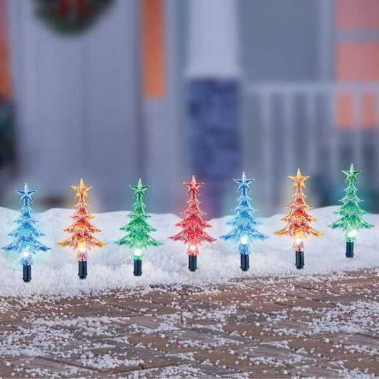 Set of 10 Solar-Powered Christmas Tree Path Lights - Multi - 7.09 X 10.63 X 3.54