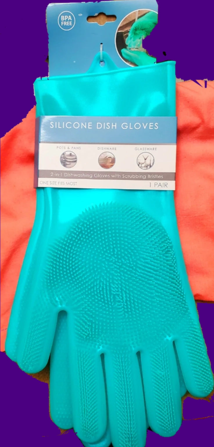 1 Pair Silicone Dish Gloves 2-in-1 Dishwashing Gloves with Scrubbing Bristles