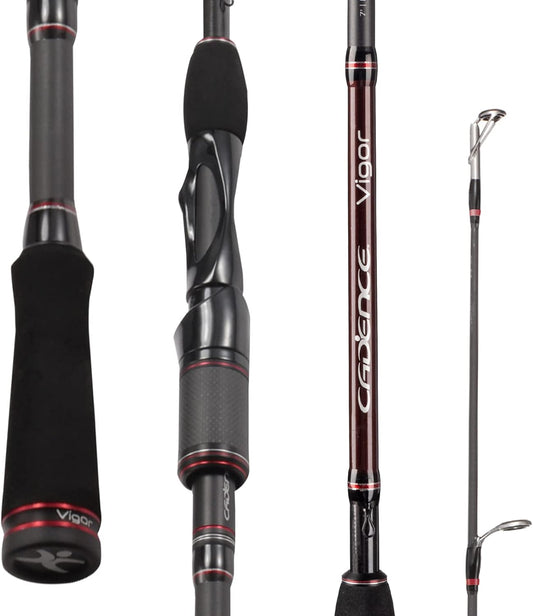 Cadence Vigor Spinning Rod, 30-Ton Carbon Blank, Fuji Reel Seat, Durable Stainless-Steel Guides, 2-Piece Rod with Convenience & Performance, Multiple Actions Available