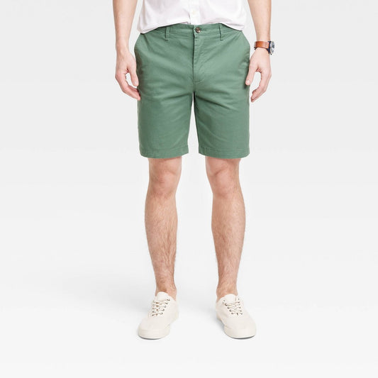 Men's Every Wear 9" Slim Fit Flat Front Chino Shorts - Goodfellow & Co™ Dark Meadow Green 28