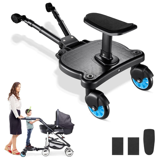 Universal Stroller Board with Replaceable Seat, 2 in 1 Sit and Stand Stroller Board, Stroller Standing Board, Stroller Attachment for Toddler to Ride, Holds Children Up to 55lbs (Blue)