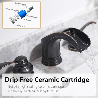 Widespread Bathroom Faucet Oil Rubbed Bronze, 8 Inch Farmhouse 3 Piece Lavatory Vanity 2-Handle with Pop Up Drain with Overflow Set